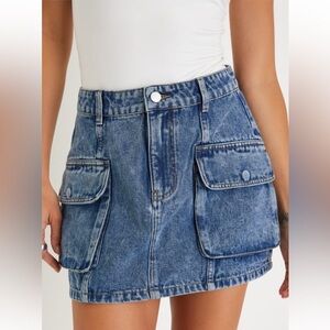 Denim Cargo Mini Skirt